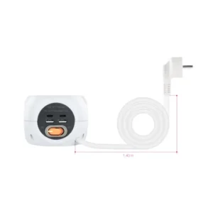 Base de 3 enchufes con 4 USB's (2 USB A + 2 USB-C), con interruptor cableyrack.com Madrid