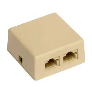 Roseta de superficie con dos tomas laterales RJ11 6PC4C hembra, cómprala en tu tienda de material eléctrico en Madrid cableyrack.com